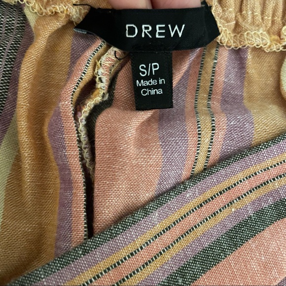 DREW (Anthropologie) Whitney Coral Striped Wide Leg Side Slit Linen Blend Pants - Picture 12 of 15